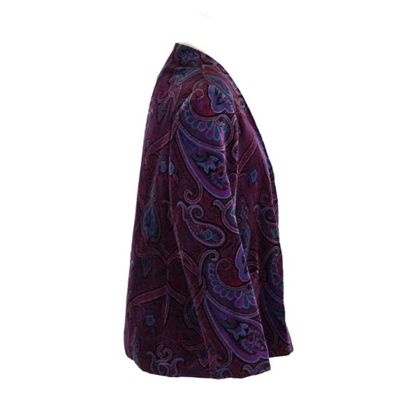 Vintage Purple Paisley Velour Blazer Tan Jay Jacket Womens Size 10 Oui Petites - Picture 4 of 10